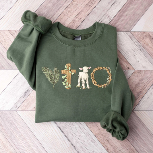 Christian Inspired Easter Sweatshirt - Military Green