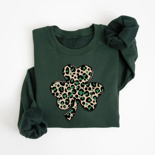 Shamrock Print St Patrick's Day Sweatshirt - Forest Green