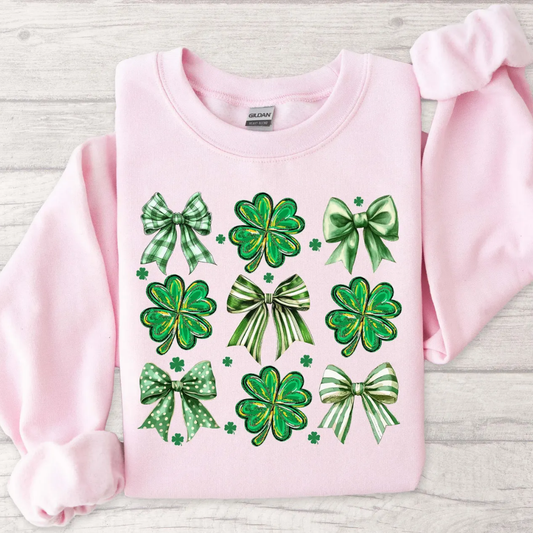 Shamrock Bow St Patrick's Day Sweatshirt - Light Pink