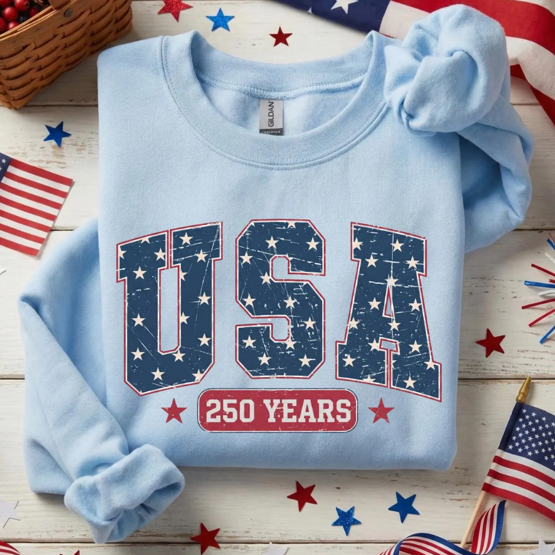 USA 250 Years 4th of July Sweatshirt - Light Blue