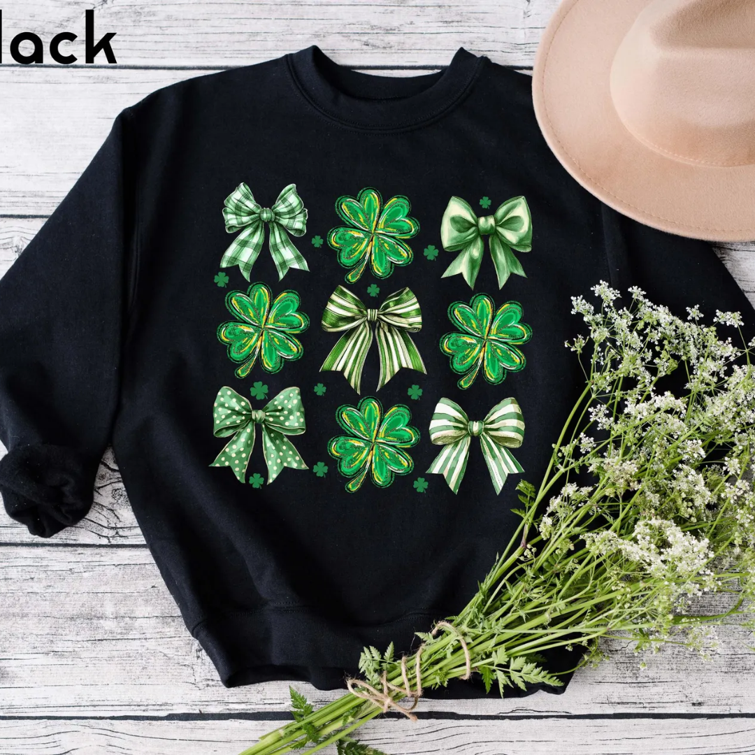 Shamrock Bow St Patrick's Day Sweatshirt - Black