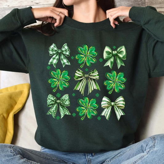 Shamrock Bow St Patrick's Day Sweatshirt - Forest Green