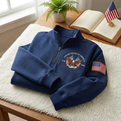 USA Embroidered Quarter Zip Sweatshirt - Navy
