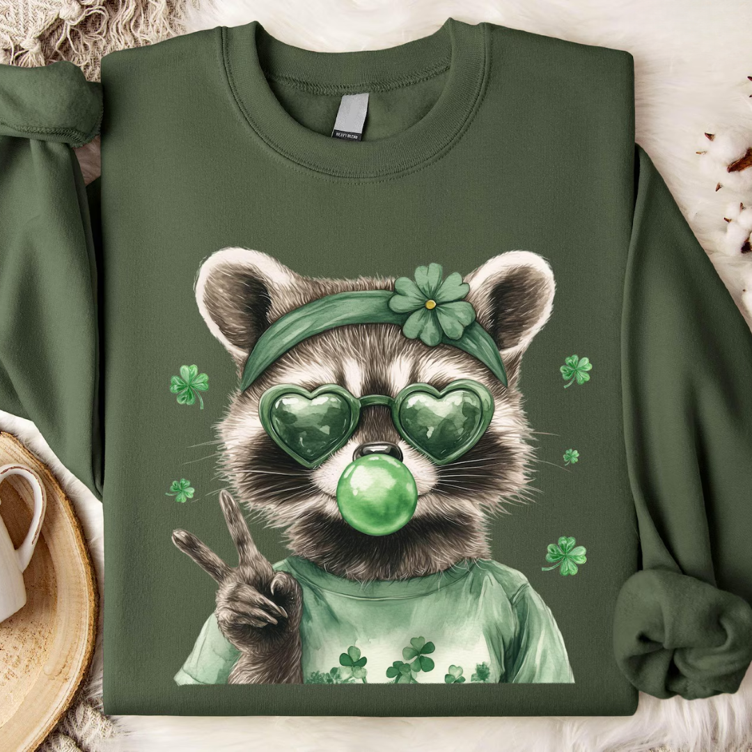 Raccoon St Patrick's Day Sweatshirt - Forest Green