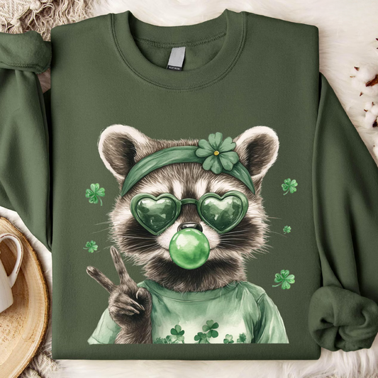 Raccoon St Patrick's Day Sweatshirt - Forest Green