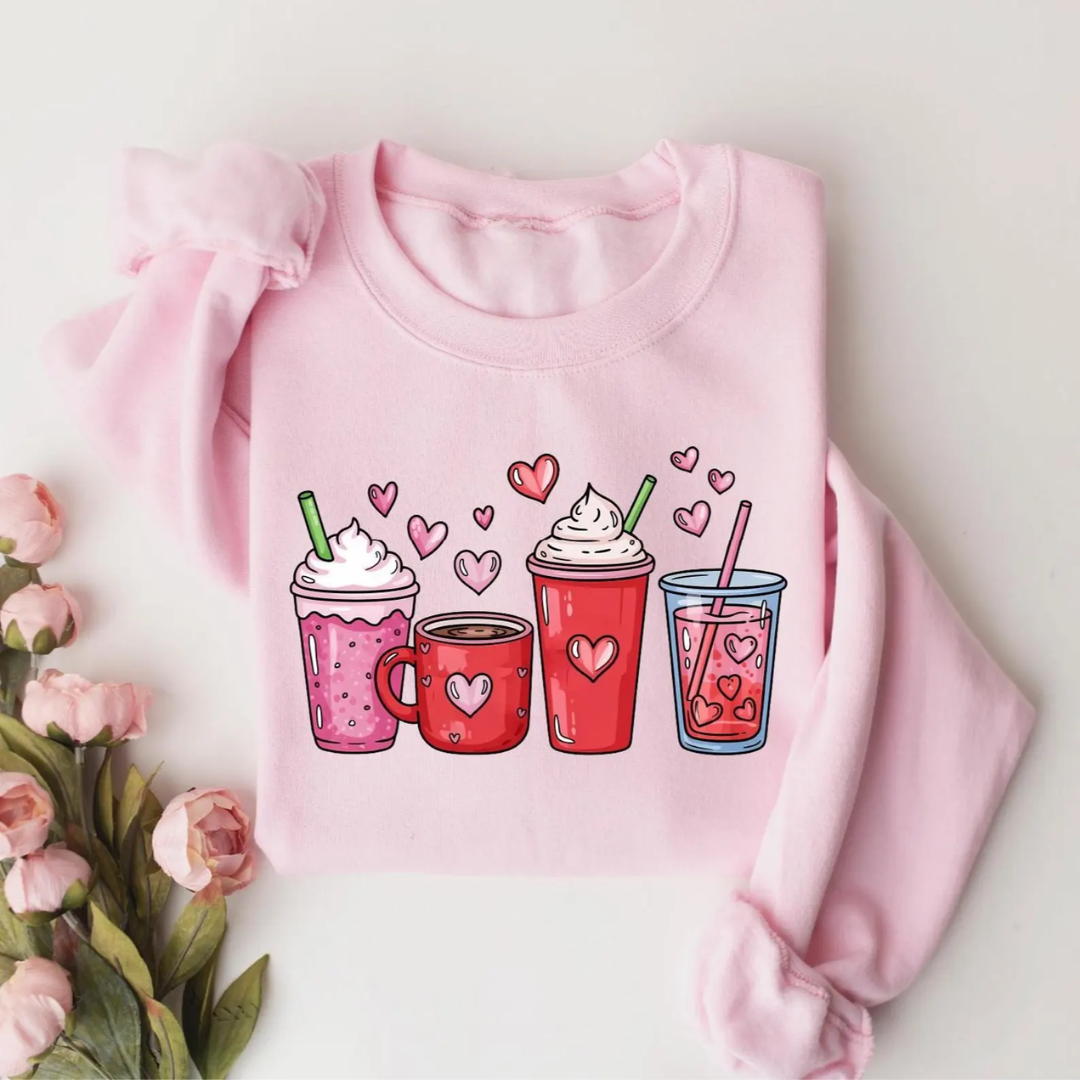 Love Coffee Valentine's Day Sweatshirt - Light Pink