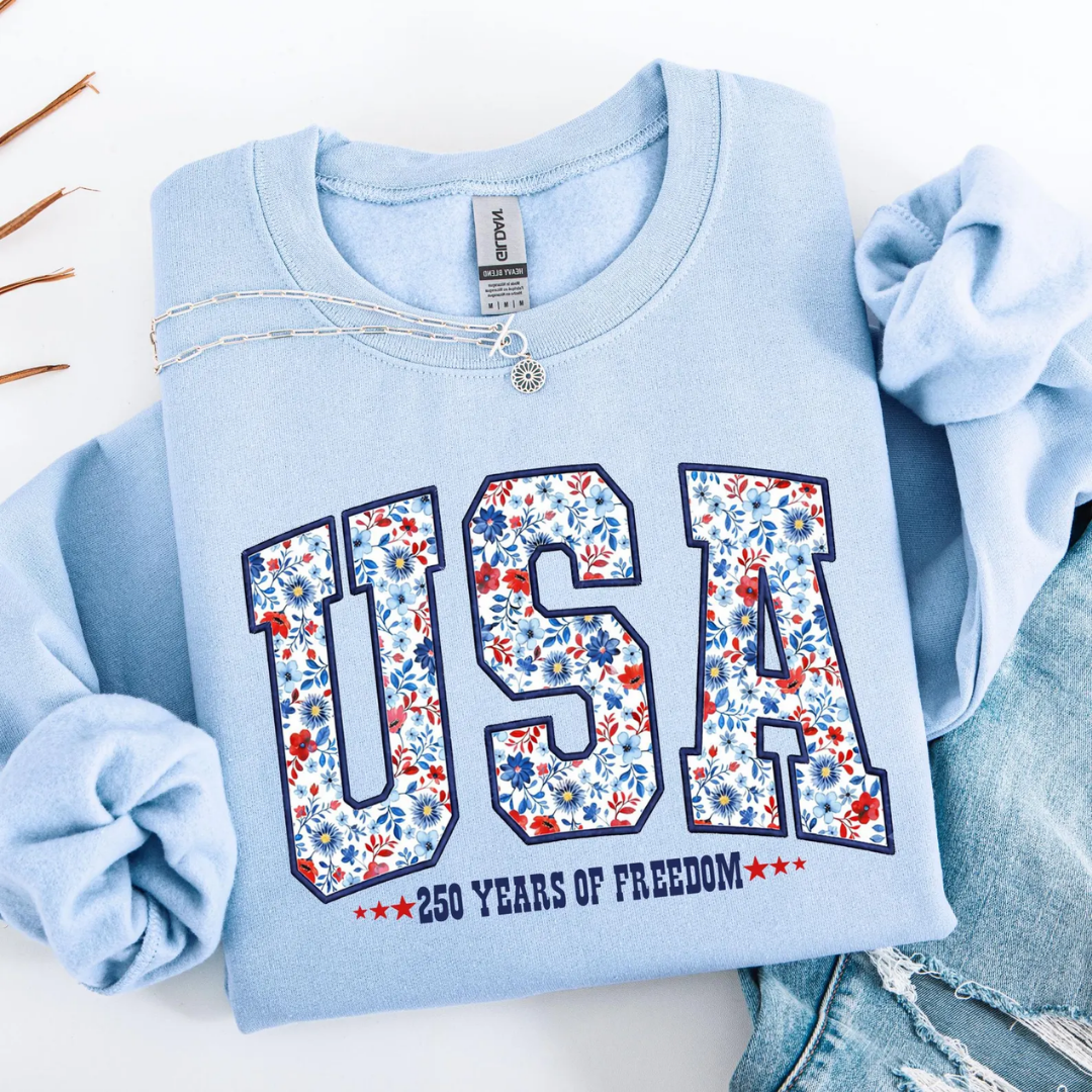 USA Festive 4th of July Sweatshirt - Light Blue