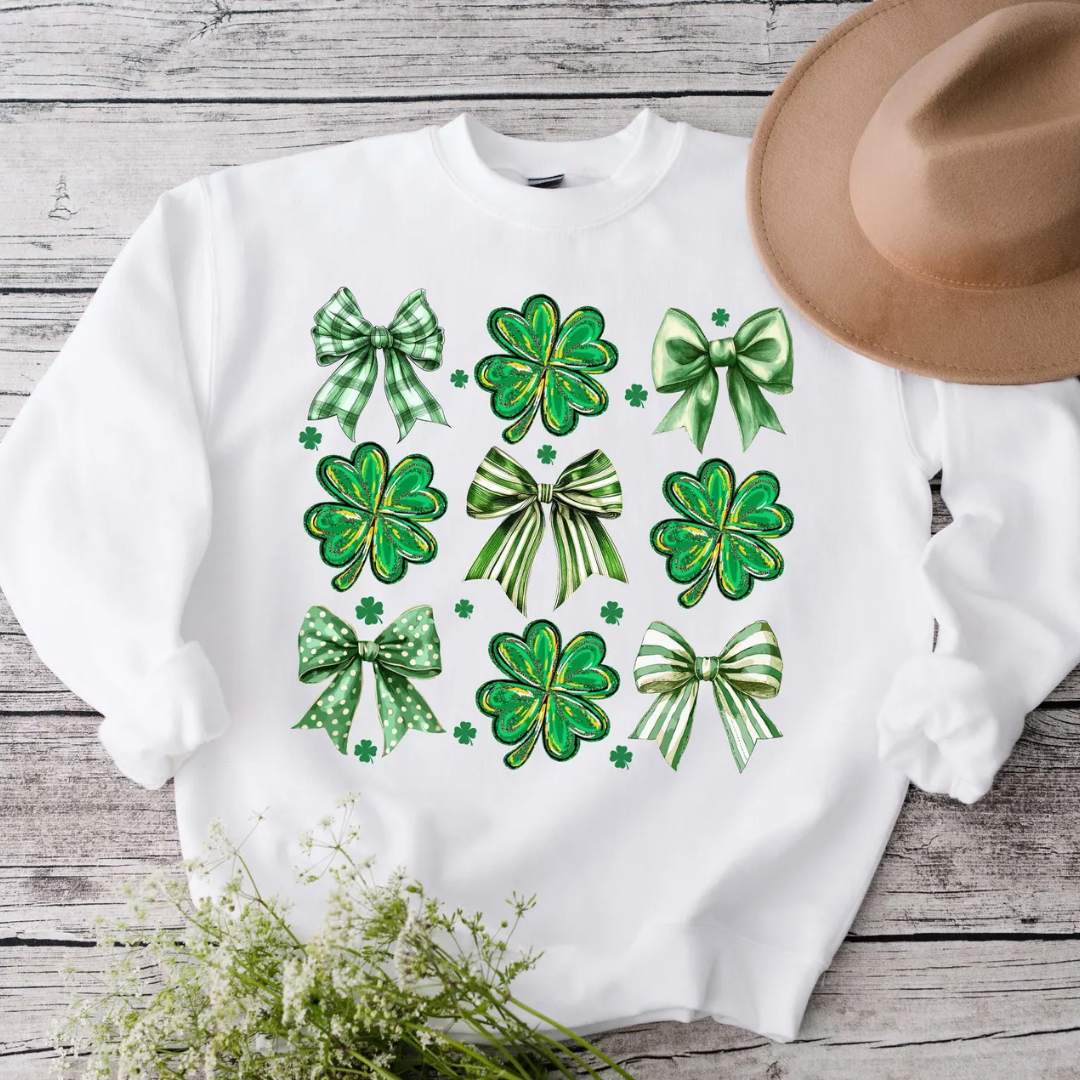 Shamrock Bow St Patrick's Day Sweatshirt - White