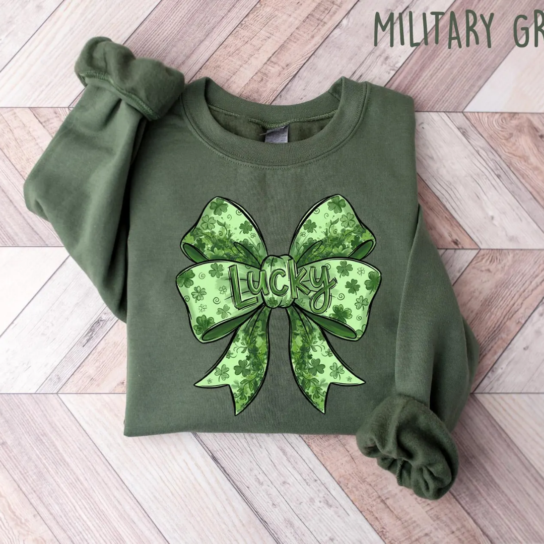 Lucky Bow St Patrick's Day Sweatshirt - Military Green