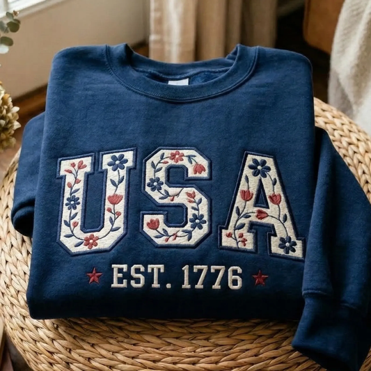 USA Embroidered 4th of July Sweatshirt - Navy