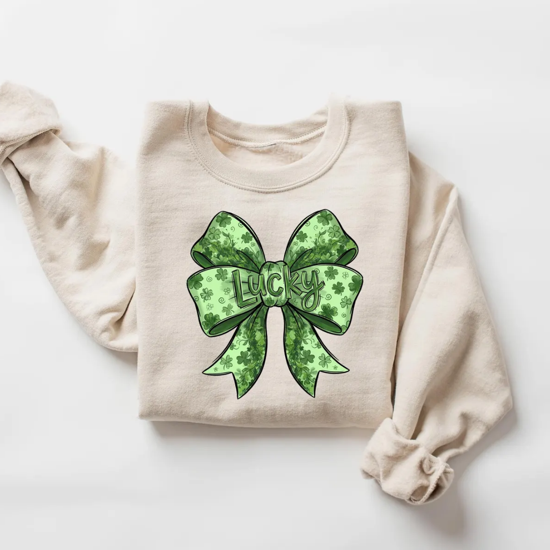 Lucky Bow St Patrick's Day Sweatshirt - Sand