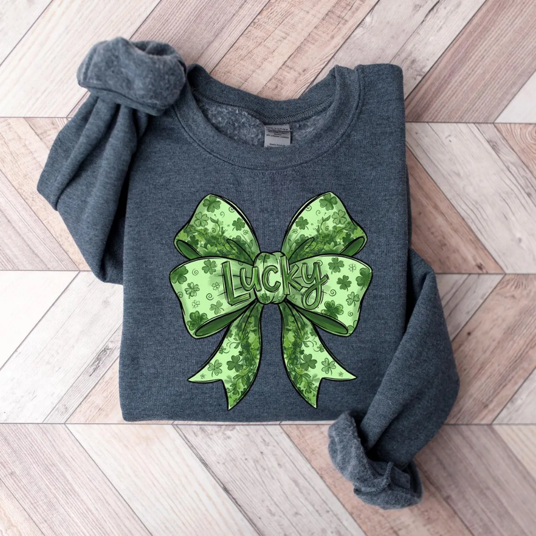 Lucky Bow St Patrick's Day Sweatshirt - Heather Blue