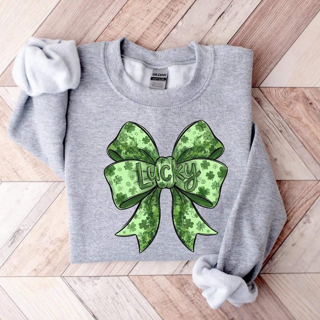 Lucky Bow St Patrick's Day Sweatshirt - Sport Grey