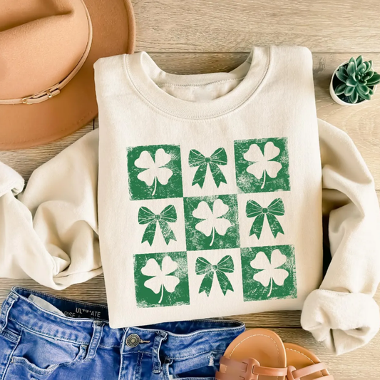 Shamrock Bow St Patrick's Day Sweatshirt - Sand