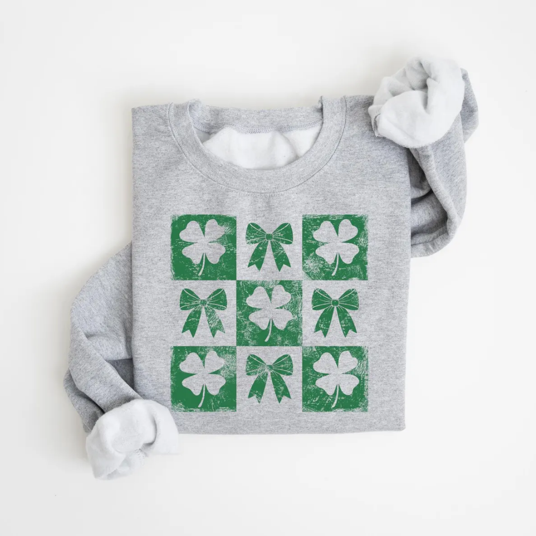 Shamrock Bow St Patrick's Day Sweatshirt - Sport Grey