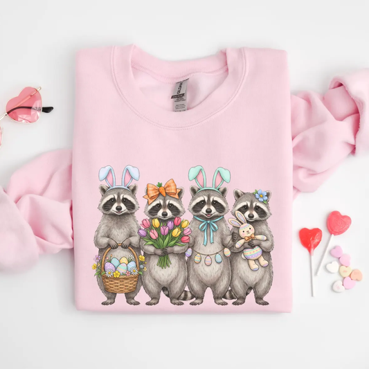 Easter Racoons Easter Sweatshirt - Light Pink