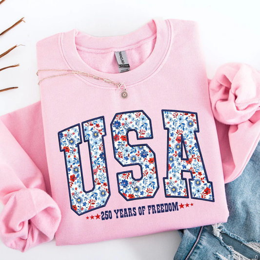 USA Festive 4th of July Sweatshirt - Light Pink