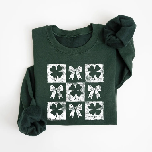 Shamrock Bow St Patrick's Day Sweatshirt - Forest Green