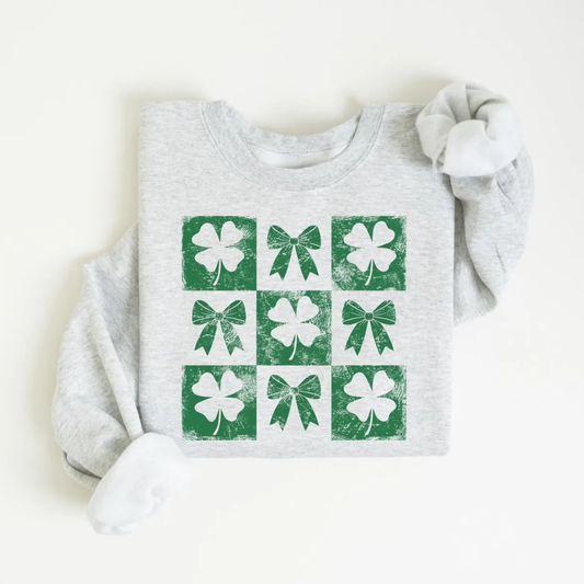 Shamrock Bow St Patrick's Day Sweatshirt - Ash