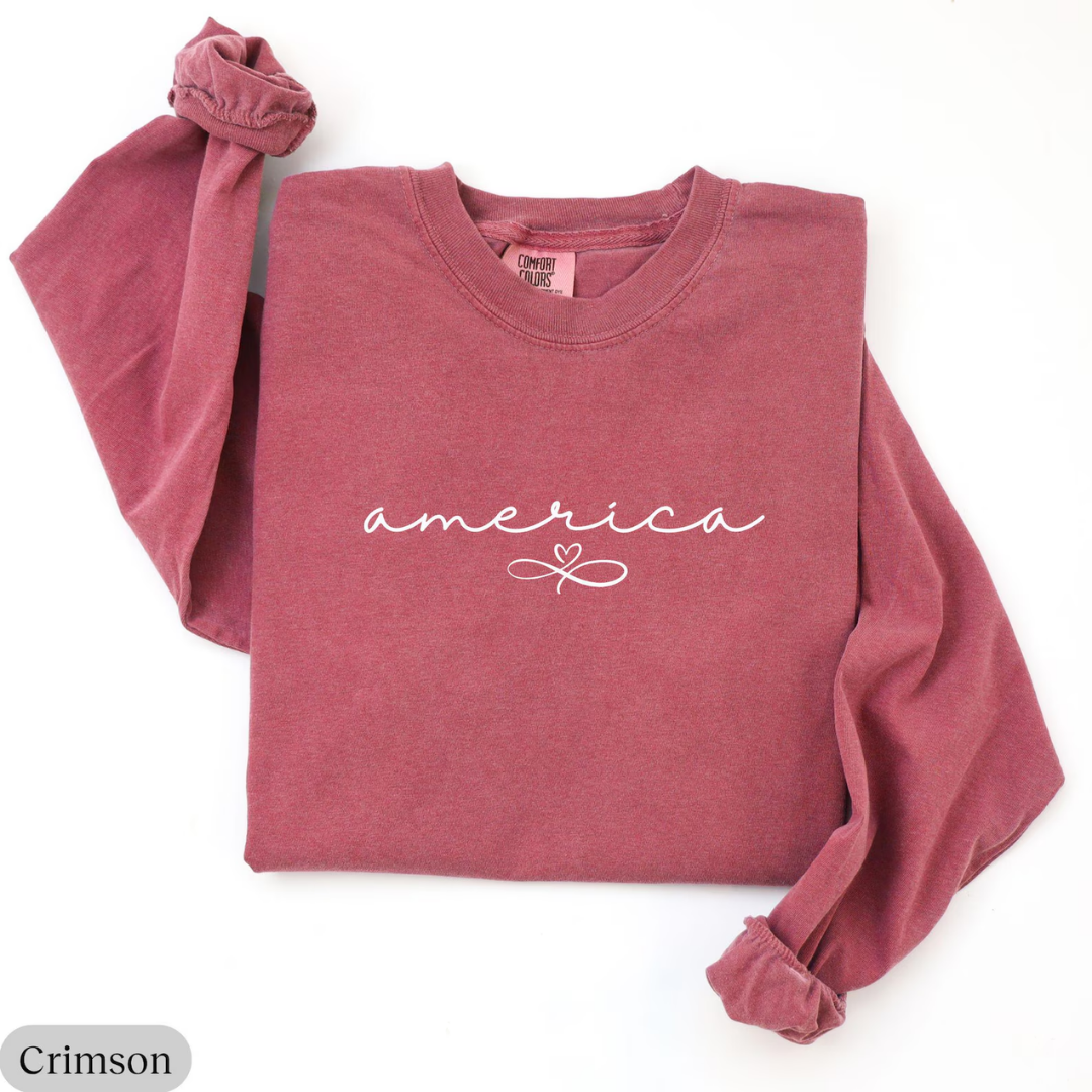 America 4th of July Sweatshirt - Crimson