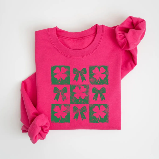 Shamrock Bow St Patrick's Day Sweatshirt - Heliconia