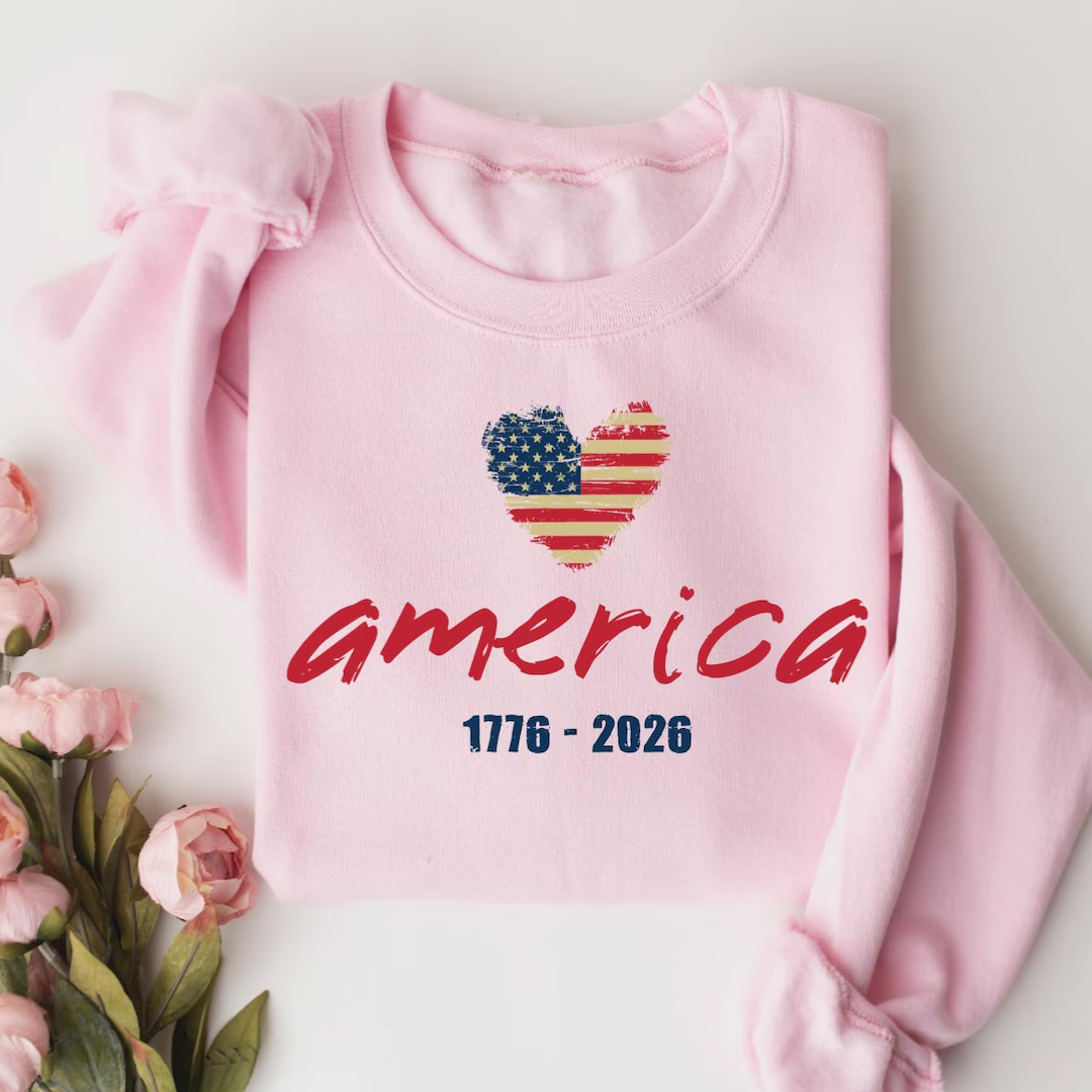 America 4th of July Sweatshirt - Light Pink