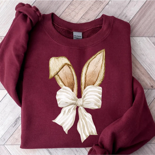Bunny Bow Ears Easter Sweatshirt - Maroon