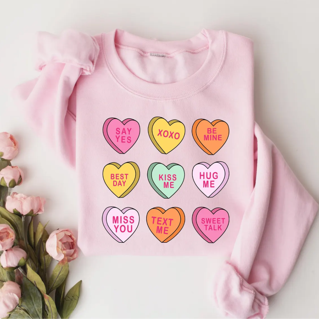 Hearts Valentine's Day Sweatshirt - Light Pink